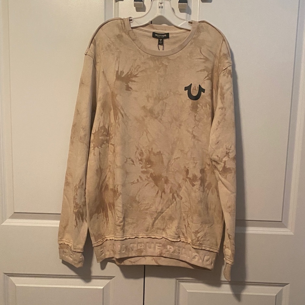 True Religion Beige Tie-Dye Crewneck Sweater